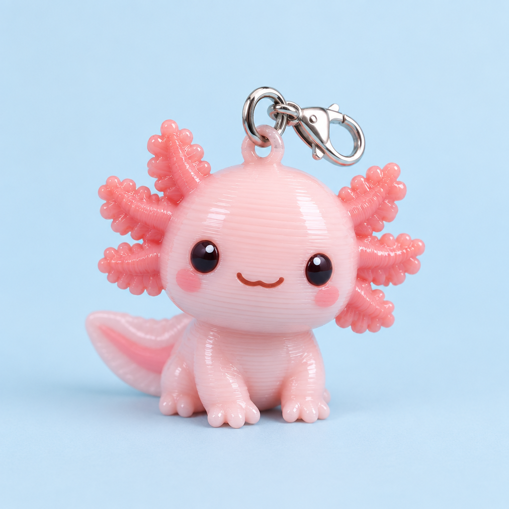3-D printed Axolotl Bag Buddy charm